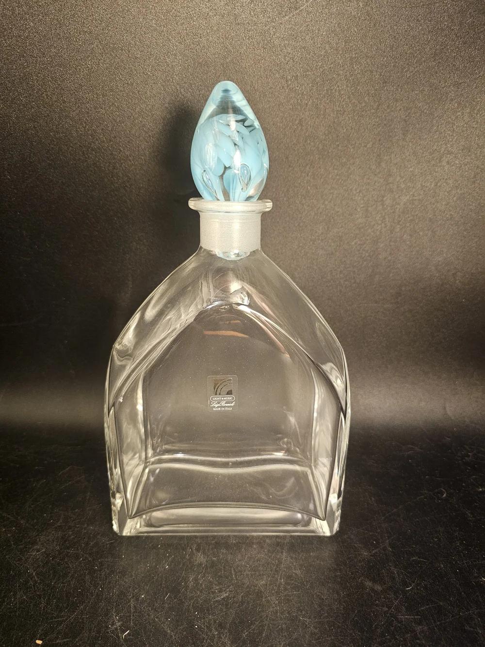 Vintage Light And Music Luigi Bormioli Decanter With Blue Confetti Stopper